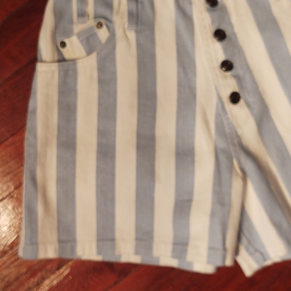 Sienna Blue/White Vertical Stripes Button Fly High Rise Denim Shorts Sz 11/12 - Picture 3 of 7